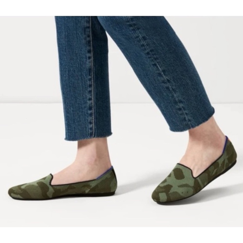 ROTHY'S Olive Camo Camouflage The Loafer Slip on Mules Flats Shoes Size 9